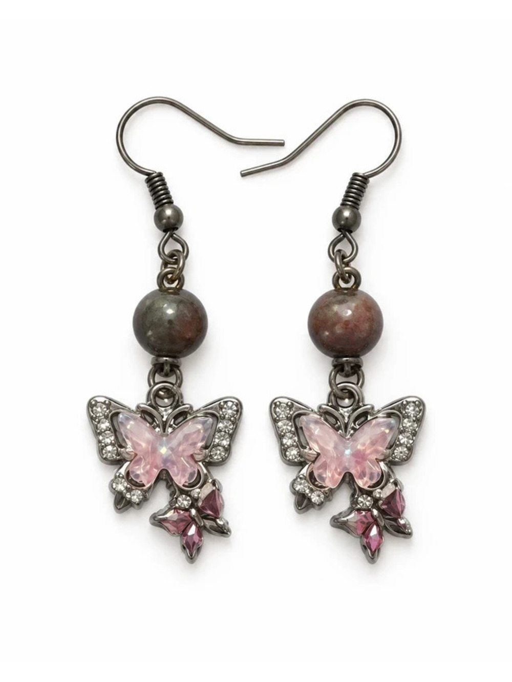 Pink Butterfly Crystal Dangle Earrings
